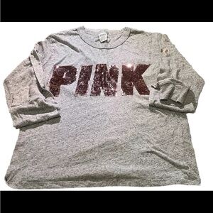 Pink By Victoria’s Secret Shirt Long Sleeve Heather Gray With Sequin Lettering